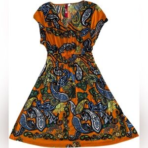 Cristinalove Orange Paisley Midi Dress